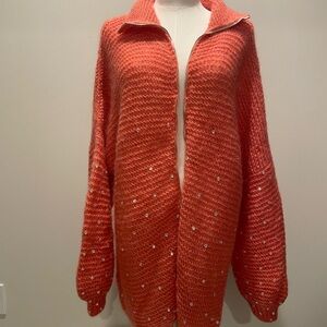 Elegant Orange Cardigan with Zipper
